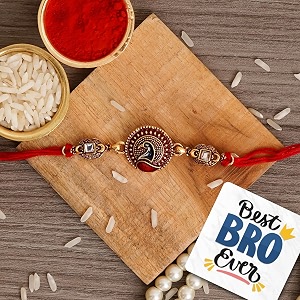 ecraftindia multicolor peacock designer rakhi best bro ever fridge magnet with roli chawal pack - rakhi for brother bhaiya bhai