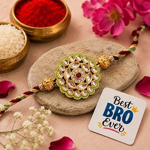 ecraftindia multicolor precious stone floral designer rakhi for brother with best bro ever fridge magnet and roli chawal pack