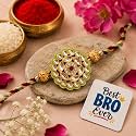 eCraftIndia Multicolor Precious Stone Floral Designer Rakhi for Brother with Best Bro Ever Fridge Magnet and Roli Chawal Pack