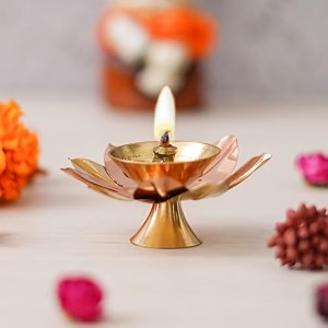 ecraftindia golden lotus flower shape decorative brass diya for diwali pooja  diwali diya for puja  housewarming diwali gift item  diwali decoration items for home decor