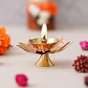 eCraftIndia Golden Lotus Flower Shape Decorative Brass Diya for Diwali Pooja | Diwali Diya for Puja | Housewarming, Diwali Gift Item | Diwali Decoration Items for Home Decor