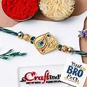 eCraftIndia Peacock Feather Rakhi for Brother with Gift Combo Set Hamper | Single Raksha Bandhan Rakhi for Bhai Bhaiya Kids Boy | Best Bro Ever Fridge Magnet | Roli Chawal Pack