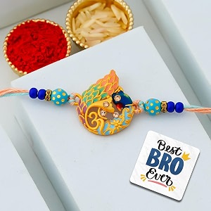 ecraftindia peacock rakhi for brother with gift combo set hamper  raksha bandhan rakhi for kids bhai bhaiya kids boy  best bro ever fridge magnet  roli chawal pack