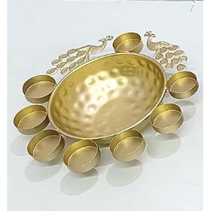 ecraftindia metal peacock shape urli bowl for night candel decor - diwali festival candle decoration 20 x 10 x 10cmgold