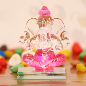 ecraftindia pink and transparent double sided crystal car ganesha decorative showpiece  -  75 cm