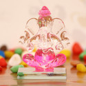 eCraftIndia Pink and Transparent Double Sided Crystal Car Ganesha Decorative Showpiece  -  7.5 cm