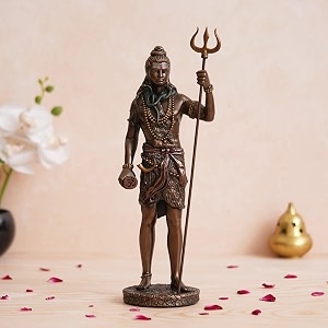 ecraftindia resin bronze finish standing lord shiva statue with trishul and damru  hindu god idol for puja room home decor  religious gift for shivratri housewarming birthday 11 x 85cm