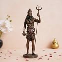 eCraftIndia Resin Bronze Finish Standing Lord Shiva Statue with Trishul and Damru | Hindu God Idol for Puja Room, Home Decor | Religious Gift for Shivratri, Housewarming, Birthday, (11 x 8.5cm)