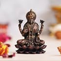 eCraftIndia Brown Resin Handcrafted Goddess Laxmi Idol Sitting on Lotus| Blessing Lakshmi Statue| Goddess Lakshmi Devi Idol for Home Office| Laxmi Murti for Diwali Pooja| Diwali Gift