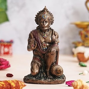 ecraftindia rustic golden resin hanuman ji murti for home temple mandir blessing lord hanuman idol for car dashboard home office hanuman statue hanuman murti gift for diwali hanuman jayanti ram navami