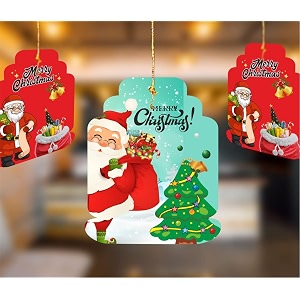 ecraftindia merry christmas tree decoration items  santa claus gift bag christmas tree decorative paper card door wall hanging set of 10  xmas gifts hanging ornaments props