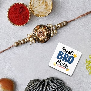 ecraftindia pearls designer rakhi best bro ever fridge magnet with roli chawal pack - rakhi for brother bhaiya bhai