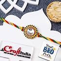 eCraftIndia Green Yellow Red Beautiful Flower Kundan Designer Rakhi for Brother with Gift Combo Set | Raksha Bandhan Rakhi for Bhai Bhaiya | Best Bro Ever Fridge Magnet | Roli Chawal Pack