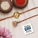 eCraftIndia Brown &amp; Golden Bhaiya Bhabhi Rakhi Set with Best Bro Ever Fridge Magnet | Roli Chawal Pack | Raksha Bandhan Rakhi for Brother and Bhabhi
