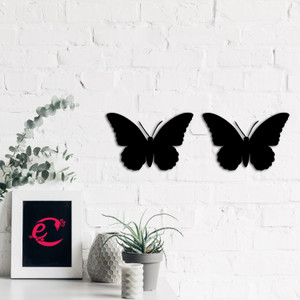 ecraftindia set of 2 butterflies black engineered wood wall art cutout ready to hang home decor decorative showpiece  -  102 cm