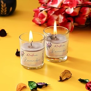 ecraftindia set of 2 glass lavender scented candles for home decor  candles for diwali christmas birthday valentines day  scented candles gift set  diwali decoration items for home decor