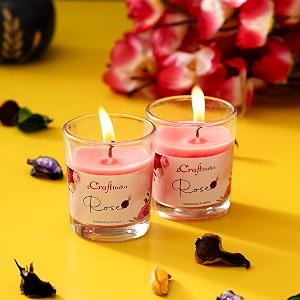 ecraftindia set of 2 glass rose scented candles for home decor  candles for diwali christmas birthday valentine39s day  scented candles gift set  diwali decoration items for home decor
