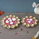 eCraftIndia Set of 2 Golden Metal Handcrafted Flower Decorative Urlis for Floating Flowers - Diwali Decoration Items for Home Décor.