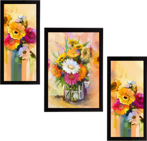 ecraftindia set of 3 botanical and floral satin matt textured uv art ink 14 inch x 30 inch painting