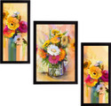 eCraftIndia Set of 3 Botanical and Floral Satin Matt Textured UV Art Ink 14 inch x 30 inch Painting