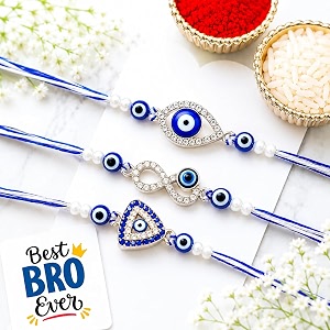 ecraftindia set of 3 diamond evil eye rakhis  best bro ever fridge magnet  roli chawal pack  evil eye rakhi for brother bhaiya bhai bhabhi kids