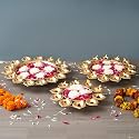 eCraftIndia Set of 3 Golden Metal Handcrafted Decorative Urlis - Urli Set for Home Decor - Urli Bowl for Floating Flowers - Diwali Decoration Items for Home Decor- Housewarming, Diwali Gift