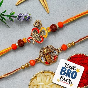 ecraftindia set of 2 om trishul rudraksha ganesha rakhis  best bro ever fridge magnet  roli chawal pack  designer rakhi for brother bhaiya bhai bhabhi kids