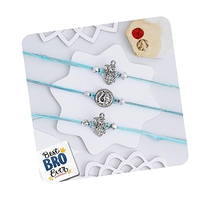 ecraftindia set of 3 lord shiva trishul ganesha krishna religious designer rakhis best bro ever fridge magnet with roli chawal pack - rakhis for brother bhabhi kids