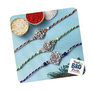 ecraftindia set of 3 lord ganesha radha krishna om symbol religious designer rakhis best bro ever fridge magnet with roli chawal pack - rakhis for brother bhabhi kids