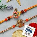eCraftIndia Set of 2 Om Trishul Rudraksha Ganesha Rakhis | Best Bro Ever Fridge Magnet | Roli Chawal Pack | Designer Rakhi for Brother Bhaiya Bhai Bhabhi Kids