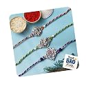 eCraftIndia Set of 3 Lord Ganesha, Radha Krishna, Om Symbol Religious Designer Rakhis, Best Bro Ever Fridge Magnet with Roli Chawal Pack - Rakhis for Brother, Bhabhi, Kids