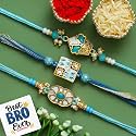eCraftIndia Set of 3 Kundan Beads Floral Designer Rakhis | Best Bro Ever Fridge Magnet | Roli Chawal Pack | Rakhi for Brother Bhaiya Bhai Bhabhi Kids