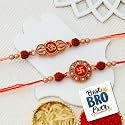 eCraftIndia Set of 2 Rakhi for Brother | Swastika Om Rakhi for Kids | Rakhis | Best Bro Ever Fridge Magnet | Roli Chawal Pack