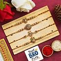 eCraftIndia Set of 4 Lord Ganesha, Peacock, Krishna & Kalash Designer Rakhis with Roli Chawal Pack and Best Bro Ever Fridge Magnet - Rakhi for Brother