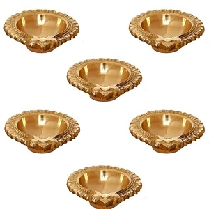 ecraftindia golden lotus flower shape decorative brass diya for diwali pooja 6 golden brass diya