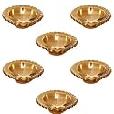 eCraftIndia Golden Lotus Flower Shape Decorative Brass Diya for Diwali Pooja (6, Golden Brass Diya)