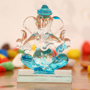 artisyn sky-blue and transparent double sided crystal car ganesha showpiece decorative showpiece  -  75 cm
