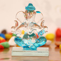 Artisyn Sky-blue and Transparent Double Sided Crystal Car Ganesha Showpiece Decorative Showpiece  -  7.5 cm