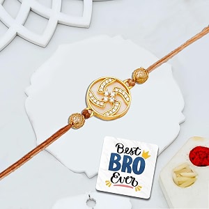 ecraftindia swastika designer rakhi for brother bhaiya with gift combo set  single rakhi hamper  best bro ever fridge magnet  roli chawal pack