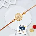 eCraftIndia Swastika Designer Rakhi for Brother Bhaiya with Gift Combo Set | Single Rakhi Hamper | Best Bro Ever Fridge Magnet | Roli Chawal Pack