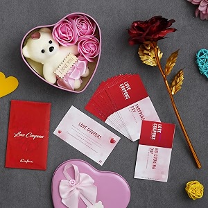 ecraftindia valentine gift for girlfriend boyfriend  love coupons greeting card golden red rose showpiece teddy pink roses heart shaped gift box  valentine day gift for husband wife her him