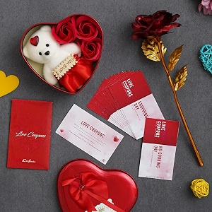 ecraftindia valentine gift for girlfriend boyfriend love coupons greeting card golden red roses teddy heart shaped gift box valentine day gift for husband wife her him valentine day decoration items