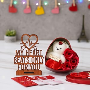 ecraftindia valentine gift for girlfriend boyfriend love coupons my heart beats only for you showpiece teddy red roses gift box valentine day gift for husband wife her him valentine decoration items