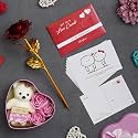 eCraftIndia Valentine Gift for Girlfriend Boyfriend Love Valentine Cards, Golden Red Rose, Teddy Pink Roses Heart Shaped Gift Box Valentine Day Gift for Husband Wife Her| Valentine Day Decoration Item