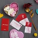 eCraftIndia Valentine Gift for Girlfriend Boyfriend | Love Coupons Greeting Card, Golden Red Rose Showpiece, Teddy Pink Roses Heart Shaped Gift Box | Valentine Day Gift for Husband Wife Her Him