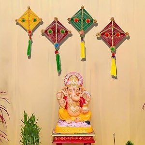ecraftindia woollen kite wall hangings for home decoration pack of 4 makar sankranti decoration items kite decoration for sankranti home decor items for living room bedroom hanging decorative items
