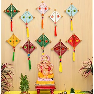 ecraftindia woollen kite wall hangings for home decoration pack of 8 makar sankranti decoration items kite decoration for sankranti home decor items for living room bedroom hanging decorative items