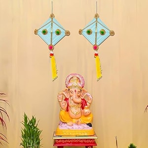 ecraftindia artificial marigold flowers hangings with bangles ringing bells 4 pink lotus flowers wall hanging