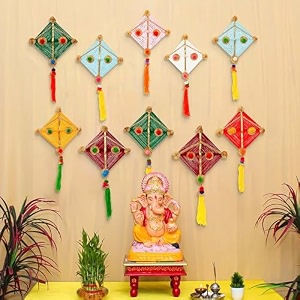 ecraftindia woollen kite wall hangings for home decoration pack of 10 kite decoration for sankranti makar sankranti decoration items home decor items for living room bedroom hanging decorative items