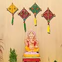 eCraftIndia Woollen Kite Wall Hangings for Home Decoration Pack of 4| Makar Sankranti Decoration Items| Kite Decoration for Sankranti| Home Decor Items for Living Room Bedroom Hanging Decorative Items